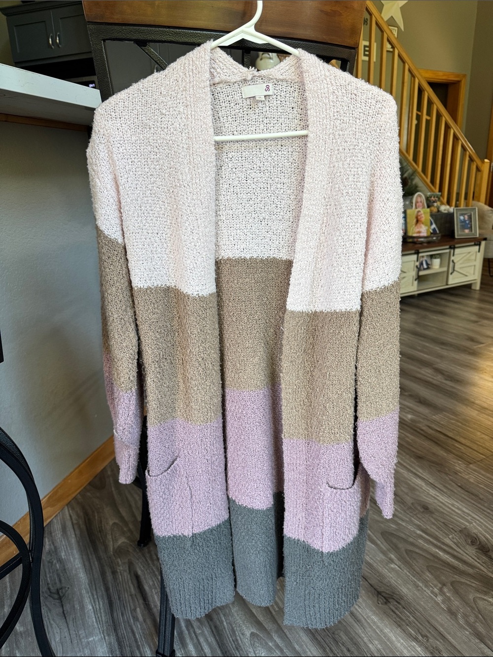 SO Women's Colorblock Open-Front Cardigan - mauve, Tan, Gray, light pink